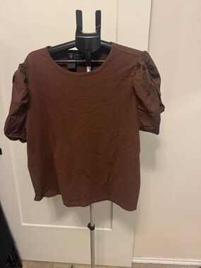 Lane Bryant Chocolate Brown Puff-Sleeve Short Sleeve Tee